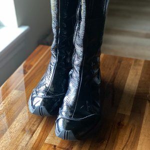 Vintage DIESEL moto boot;  DIESEL tall leather boot;  DIESEL patent leather